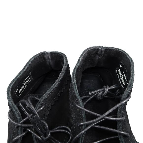 Minnetonka Shoes Womens 8 Moccasin Chukka Ankle Bootie Leather Black Lace Up - Picture 13 of 14
